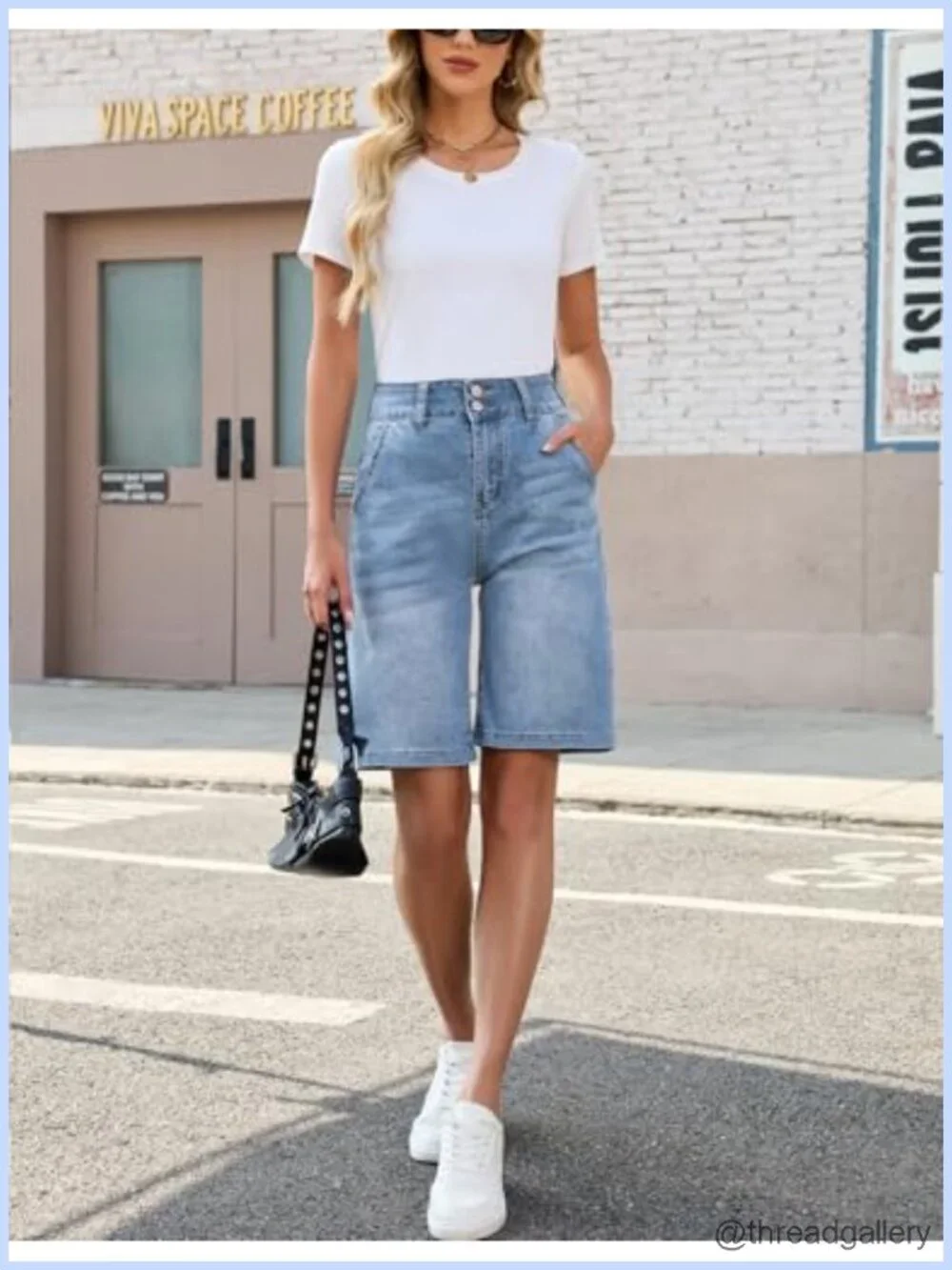Women's Long Stretchy Bermuda Denim Shorts High Waisted Baggy Jorts